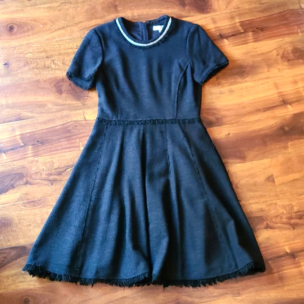 🎉Host Pick🎉 Rebecca Taylor Tweed Black Fringe Dress
